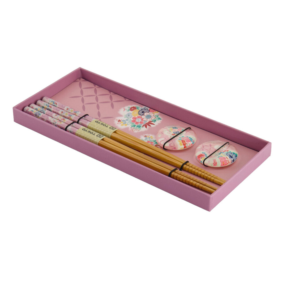 Tokyo Design Studio - Eetstokjes Roze Bloemen met Opleggers set/2 in doos