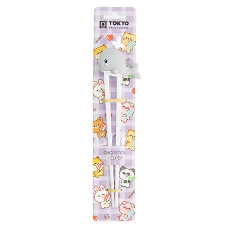 Tokyo Design Studio - Kinder Eetstokjes Walvisje Grijs 22cm - Witte Chopsticks met Grijs Walvisfiguurtje Tokyo Design Studio - Kinder Eetstokjes Walvisje Grijs 22cm - Witte Chopsticks met Grijs Walvisfiguurtje