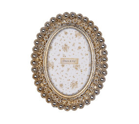 Melting Pot - Fotolijstje Ovaal Parels Bloemen Goud 16x20cm - foto 10x15cm