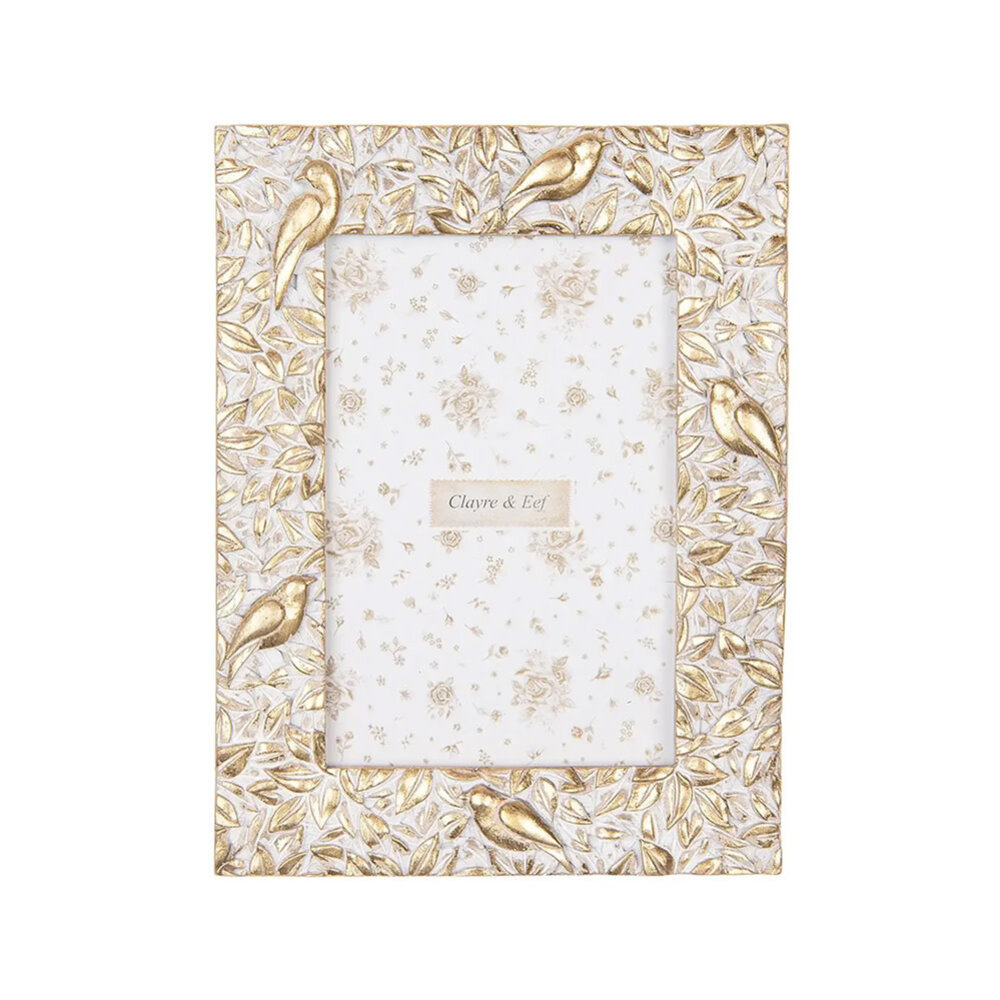 Melting Pot - Fotolijstje Vogels Bladeren Goud-Wit 15x20cm - foto 10x15cm
