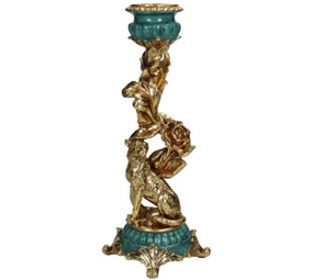 Melting Pot - Kandelaar Leopard Turquoise Goud 10x29cm Melting Pot - Kandelaar Leopard Turquoise Goud 10x29cm