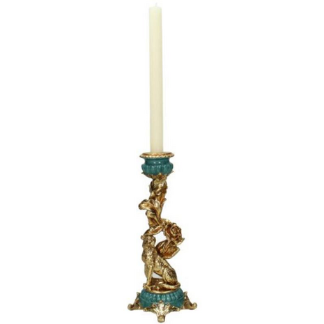 Melting Pot - Kandelaar Leopard Turquoise Goud Polyresin 10x29cm Melting Pot - Kandelaar Leopard Turquoise Goud Polyresin 10x29cm