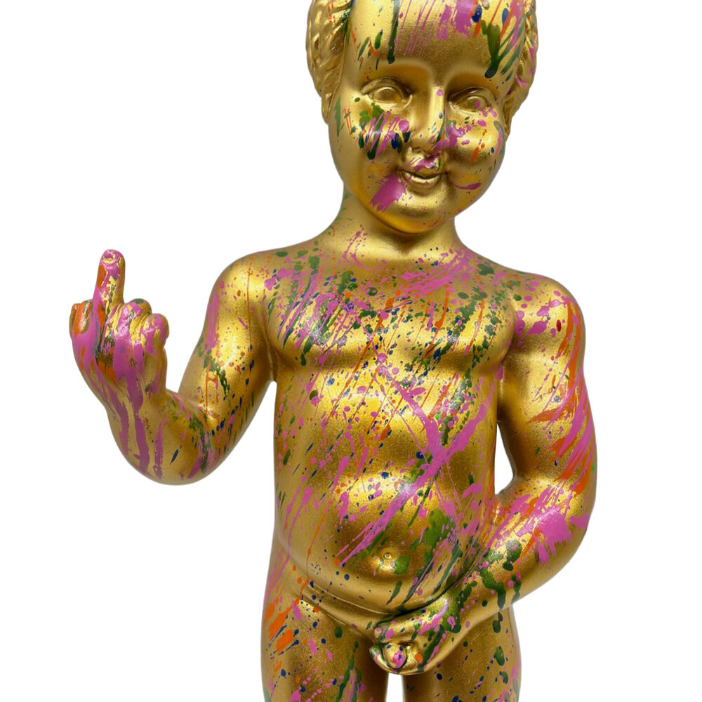 Melting Pot - Beeld Manneken Pis Fuck You Goud Splash Color 20x45cm Melting Pot - Beeld Manneken Pis Fuck You Goud Splash Color 20x45cm