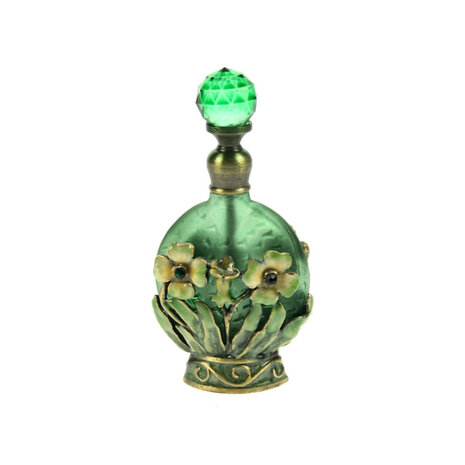 Melting Pot - Parfumflesje Bloemen Groen Goud Glas 5x9cm Melting Pot - Parfumflesje Bloemen Groen Goud Glas 5x9cm