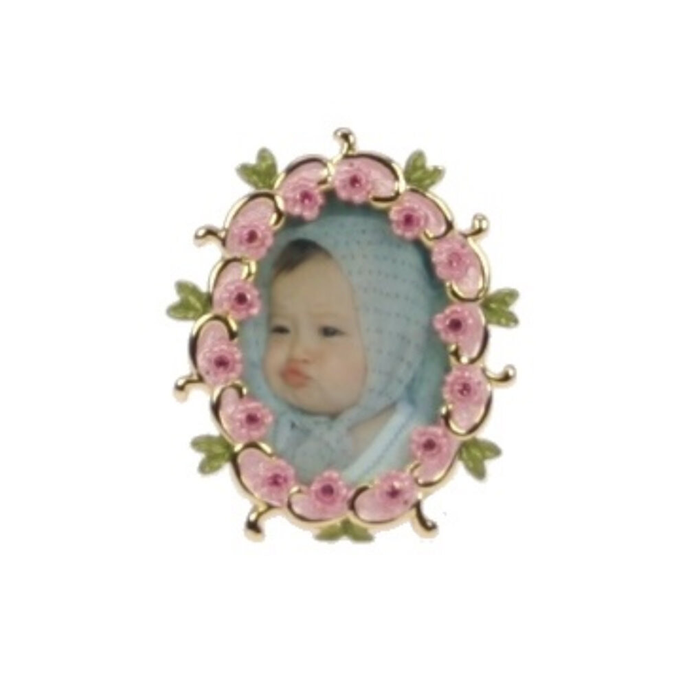 Melting Pot - Fotolijstje Mini Ovaal Bloemen Roze Groen 3x4cm