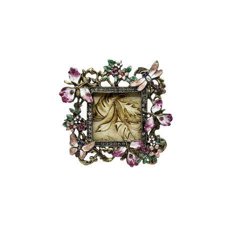 Melting Pot - Fotolijstje Vlinders Roze Groen Strass 10x10cm - foto 5x5cm