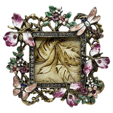 Melting Pot - Fotolijstje Vlinders Roze Groen Strass 10x10cm - foto 5x5cm