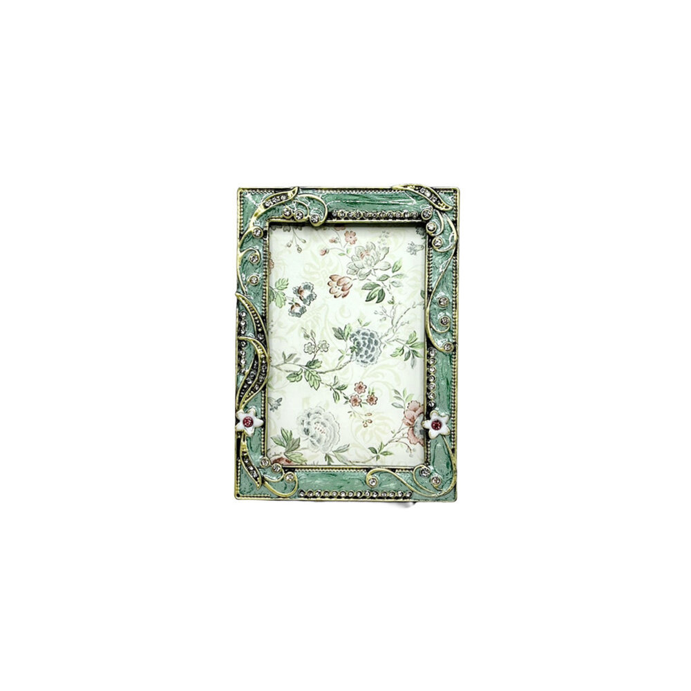 Melting Pot - Fotolijstje Mini Bloemen Antiek Groen Strass 6x9cm - foto 4x7cm