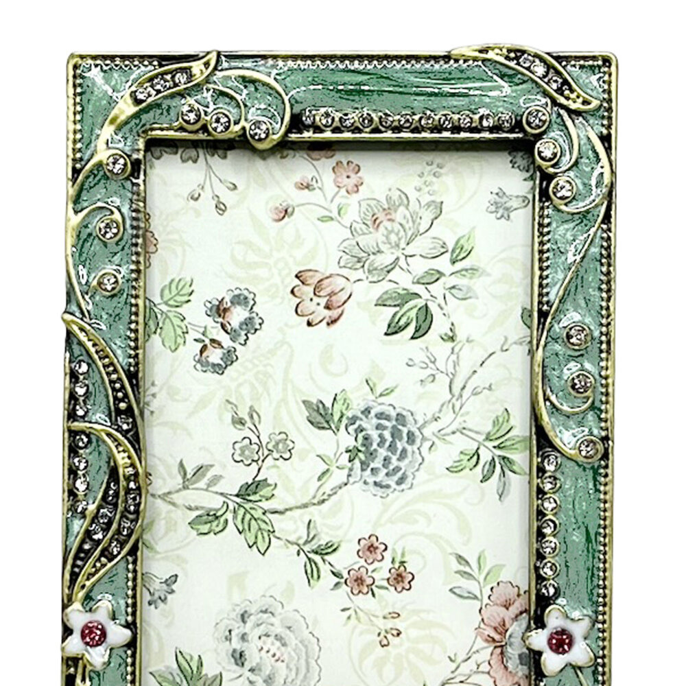 Melting Pot - Fotolijstje Mini Bloemen Antiek Groen Strass 6x9cm - foto 4x7cm