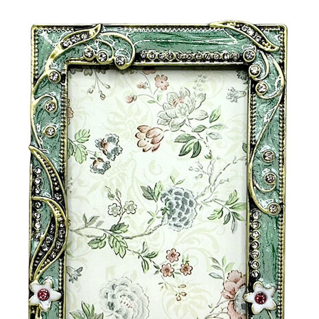 Melting Pot - Fotolijstje Mini Bloemen Antiek Groen Strass 6x9cm - foto 4x7cm