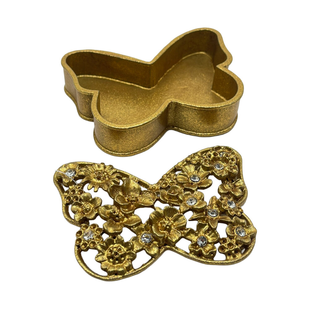 Melting Pot - Sieraaddoosje Vlinder Antiek Goud Metaal Strass 9x6cm Melting Pot - Sieraaddoosje Vlinder Antiek Goud Metaal Strass 9x6cm