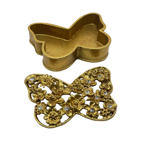 Melting Pot - Sieraaddoosje Vlinder Antiek Goud Metaal Strass 9x6cm Melting Pot - Sieraaddoosje Vlinder Antiek Goud Metaal Strass 9x6cm