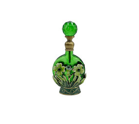Melting Pot - Parfumflesje Bloemen Groen Goud Glas 5x9cm Melting Pot - Parfumflesje Bloemen Groen Goud Glas 5x9cm
