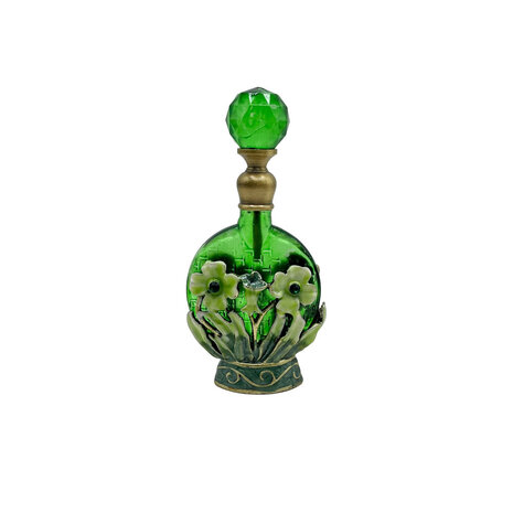 Melting Pot - Parfumflesje Bloemen Groen Goud Glas 5x9cm