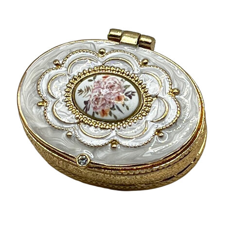 Melting Pot - Doosje Ovaal Bloem Wit Goud Metaal 5x4cm