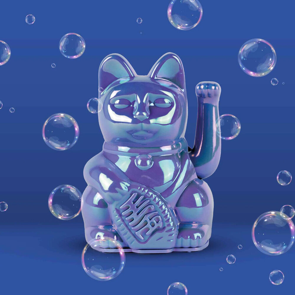 Donkey - Lucky Cat Shiny Bubble Blue 10x15cm zwaaiend Donkey - Lucky Cat Shiny Bubble Blue 10x15cm zwaaiend