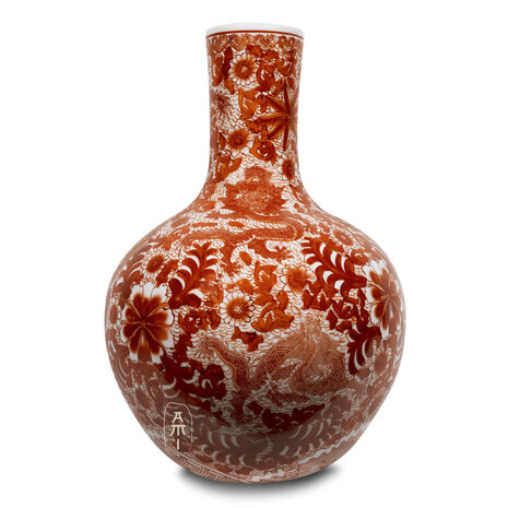 Melting Pot - Grote Chinese Vaas Rode Draak Keramiek 38x55cm Handbeschilderd