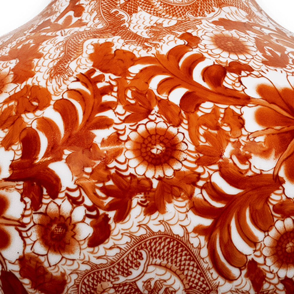 Melting Pot - Grote Chinese Vaas Rode Draak Keramiek 38x55cm Handbeschilderd
