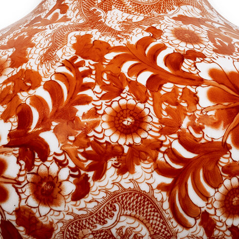 Melting Pot - Grote Chinese Vaas Rode Draak Keramiek 38x55cm Handbeschilderd