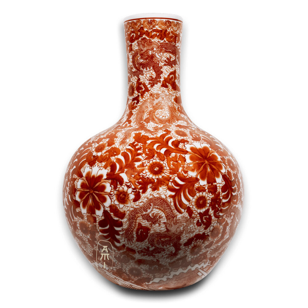 Melting Pot - Grote Chinese Vaas Rode Draak Keramiek 38x55cm Handbeschilderd
