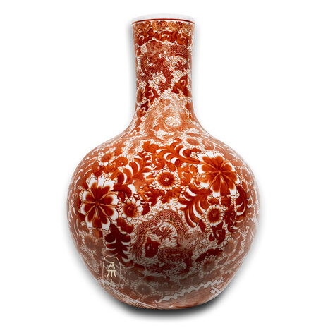 Melting Pot - Grote Chinese Vaas Rode Draak Keramiek 38x55cm Handbeschilderd