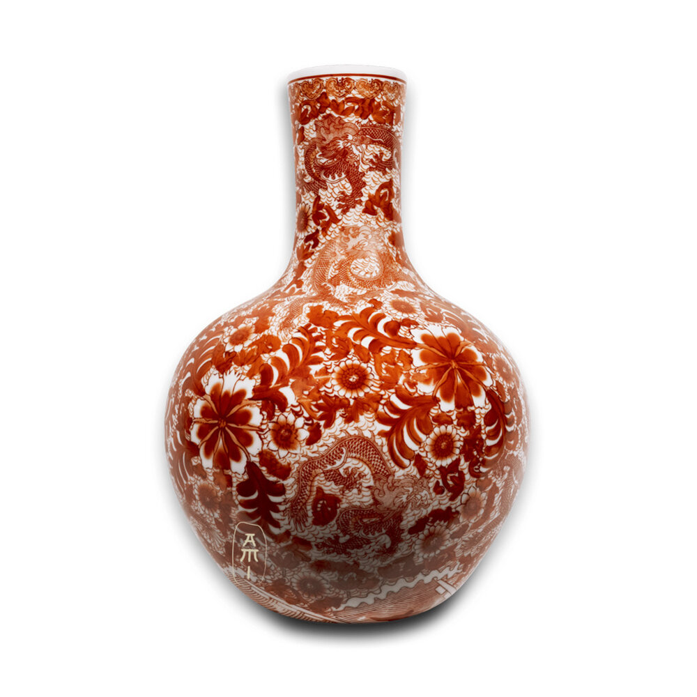 Melting Pot - Vaas Chinese Rode Draak Keramiek 27x38cm Melting Pot - Vaas Chinese Rode Draak Keramiek 27x38cm