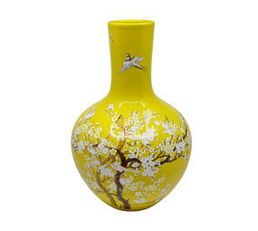 Melting Pot - Vaas Chinees Vogels Bloesem Geel Porselein 23x36cm Melting Pot - Vaas Chinees Vogels Bloesem Geel Porselein 23x36cm
