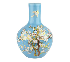 Melting Pot - Vaas Chinees Vogels Bloesem Blauw Porselein 31x45cm