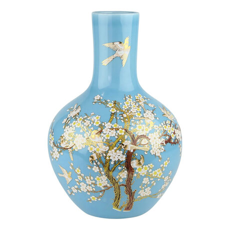 Melting Pot - Vaas Chinees Vogels Bloesem Blauw Porselein 31x45cm