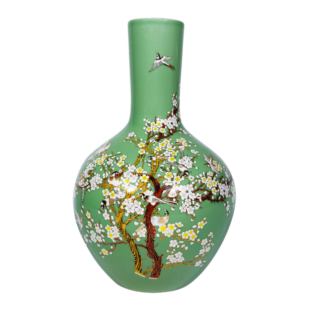 Melting Pot - Vaas Chinees Vogels Bloesem Groen Porselein 31x45cm Melting Pot - Vaas Chinees Vogels Bloesem Groen Porselein 31x45cm
