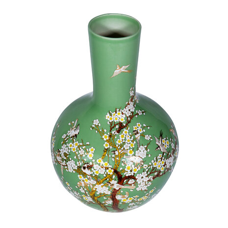 Melting Pot - Vaas Chinees Vogels Bloesem Groen Porselein 31x45cm Melting Pot - Vaas Chinees Vogels Bloesem Groen Porselein 31x45cm