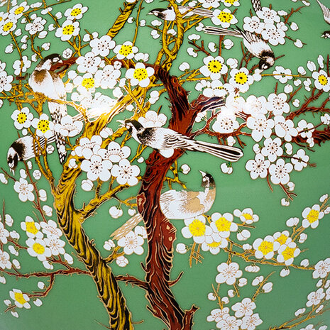Melting Pot - Vaas Chinees Vogels Bloesem Groen Porselein 31x45cm Melting Pot - Vaas Chinees Vogels Bloesem Groen Porselein 31x45cm