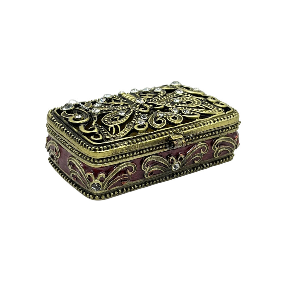 Melting Pot - Sieraden Doosje Vlinder Roze Antiek Goud Metaal Strass 7x4cm Melting Pot - Sieraden Doosje Vlinder Roze Antiek Goud Metaal Strass 7x4cm