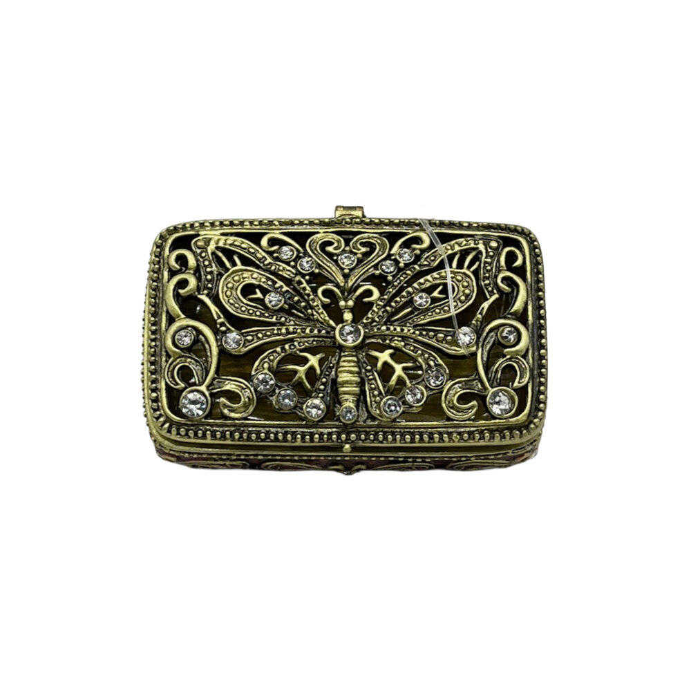 Melting Pot - Sieraden Doosje Vlinder Roze Antiek Goud Metaal Strass 7x4cm Melting Pot - Sieraden Doosje Vlinder Roze Antiek Goud Metaal Strass 7x4cm