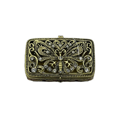 Melting Pot - Sieraden Doosje Vlinder Roze Antiek Goud Metaal Strass 7x4cm Melting Pot - Sieraden Doosje Vlinder Roze Antiek Goud Metaal Strass 7x4cm