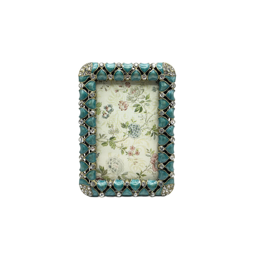 Melting Pot - Fotolijstje Bladeren Turquoise Strass Metaal 6x9cm - foto 4x6cm Melting Pot - Fotolijstje Bladeren Turquoise Strass Metaal 6x9cm - foto 4x6cm