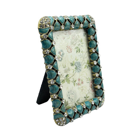 Melting Pot - Fotolijstje Bladeren Turquoise Strass Metaal 6x9cm - foto 4x6cm Melting Pot - Fotolijstje Bladeren Turquoise Strass Metaal 6x9cm - foto 4x6cm