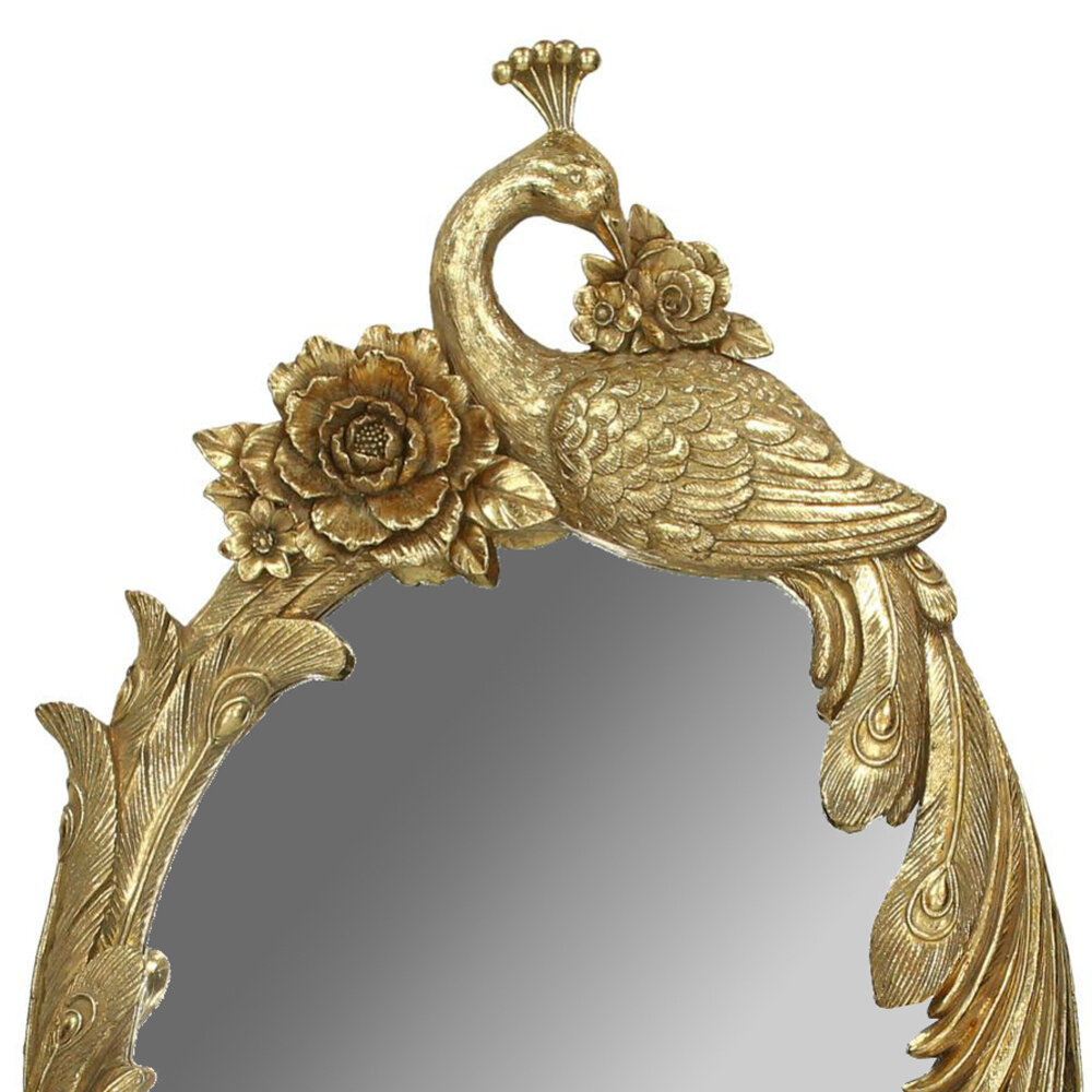 Melting Pot - Spiegel Ovaal Pauw en Bloemen Goud 29x55cm