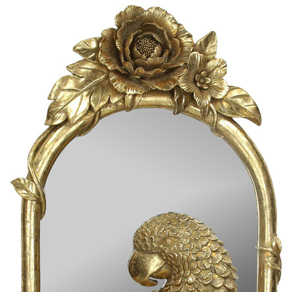 Melting Pot - Spiegel met Papegaai en Bloemen Goud 25x45cm