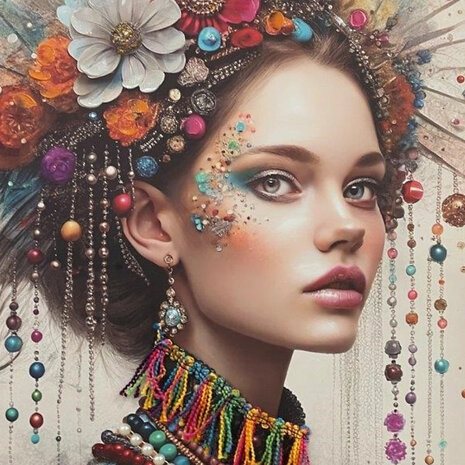 Melting Pot - Schilderij Woman with Diamonds Canvas 40x60cm Zwarte Lijst Melting Pot - Schilderij Woman with Diamonds Canvas 40x60cm Zwarte Lijst