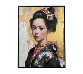Melting Pot - Schilderij Geisha Left Goud Folie Canvas 60x80cm Zwarte Lijst Melting Pot - Schilderij Geisha Left Goud Folie Canvas 60x80cm Zwarte Lijst