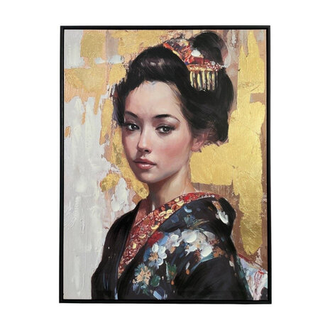 Melting Pot - Schilderij Geisha Left Goud Folie Canvas 60x80cm Zwarte Lijst Melting Pot - Schilderij Geisha Left Goud Folie Canvas 60x80cm Zwarte Lijst