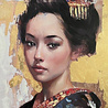 Melting Pot - Schilderij Geisha Left Goud Folie Canvas 60x80cm Zwarte Lijst Melting Pot - Schilderij Geisha Left Goud Folie Canvas 60x80cm Zwarte Lijst