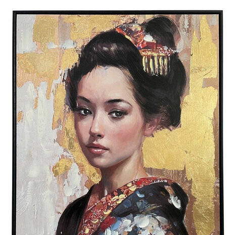 Melting Pot - Schilderij Geisha Left Goud Folie Canvas 60x80cm Zwarte Lijst Melting Pot - Schilderij Geisha Left Goud Folie Canvas 60x80cm Zwarte Lijst