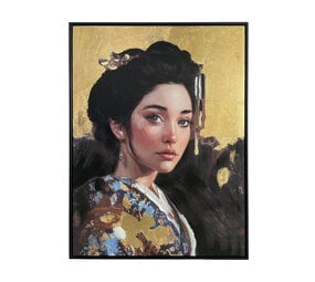 Melting Pot - Schilderij Geisha Right Goud Folie Canvas 60x80cm Zwarte Lijst Melting Pot - Schilderij Geisha Right Goud Folie Canvas 60x80cm Zwarte Lijst