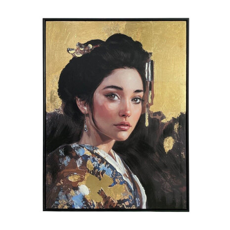 Melting Pot - Schilderij Geisha Right Goud Folie Canvas 60x80cm Zwarte Lijst Melting Pot - Schilderij Geisha Right Goud Folie Canvas 60x80cm Zwarte Lijst