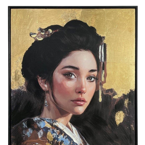 Melting Pot - Schilderij Geisha Right Goud Folie Canvas 60x80cm Zwarte Lijst Melting Pot - Schilderij Geisha Right Goud Folie Canvas 60x80cm Zwarte Lijst