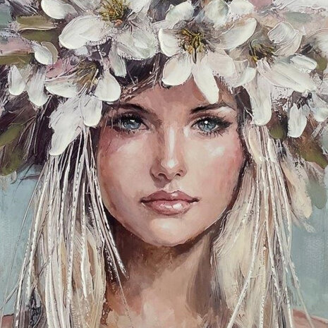 Melting Pot - Schilderij Girl Flower Hat Canvas 70x100cm Houten Lijst Melting Pot - Schilderij Girl Flower Hat Canvas 70x100cm Houten Lijst