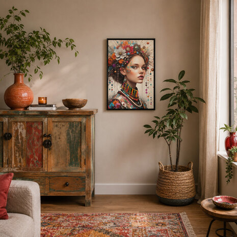Melting Pot - Schilderij Woman with Diamonds Canvas 40x60cm Zwarte Lijst Melting Pot - Schilderij Woman with Diamonds Canvas 40x60cm Zwarte Lijst