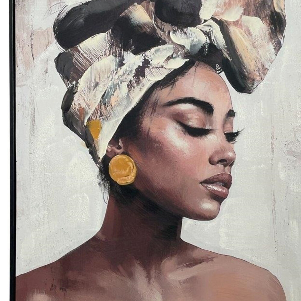 Melting Pot - Schilderij African Woman Right Canvas 70x100cm Zwarte Lijst Melting Pot - Schilderij African Woman Right Canvas 70x100cm Zwarte Lijst